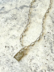 Silver Tag & Fleur Toggle Necklace