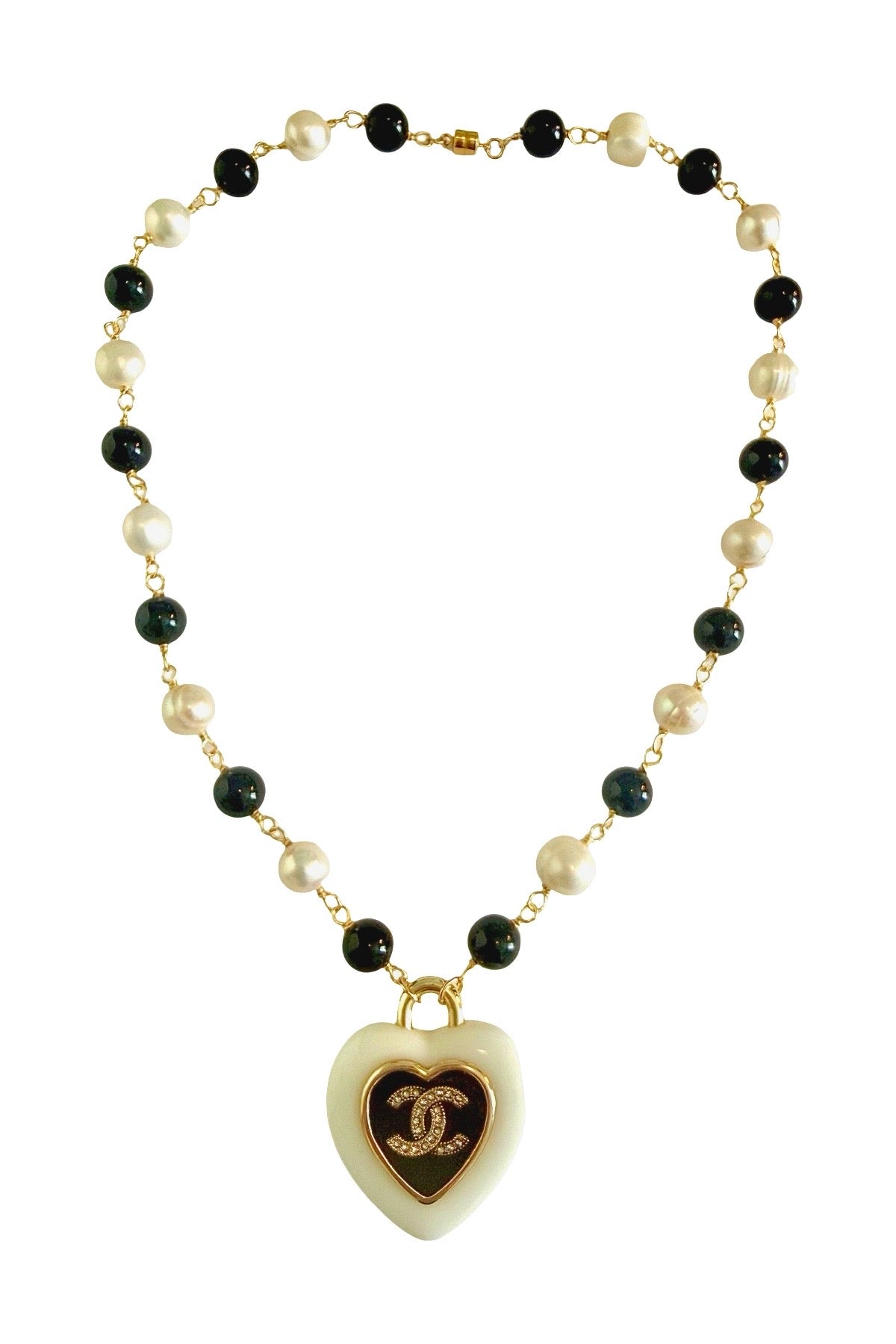 CC Blk/Pearl Heart Necklace