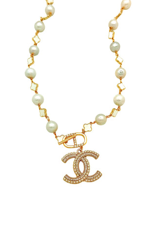 CC Pearl Clover & CZ Toggle Necklace
