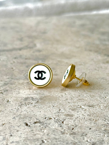 CC White w/ Black Button Earrings