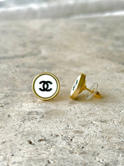CC White w/ Black Button Earrings