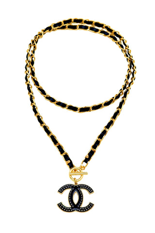 CC Black Leather Chain Necklace