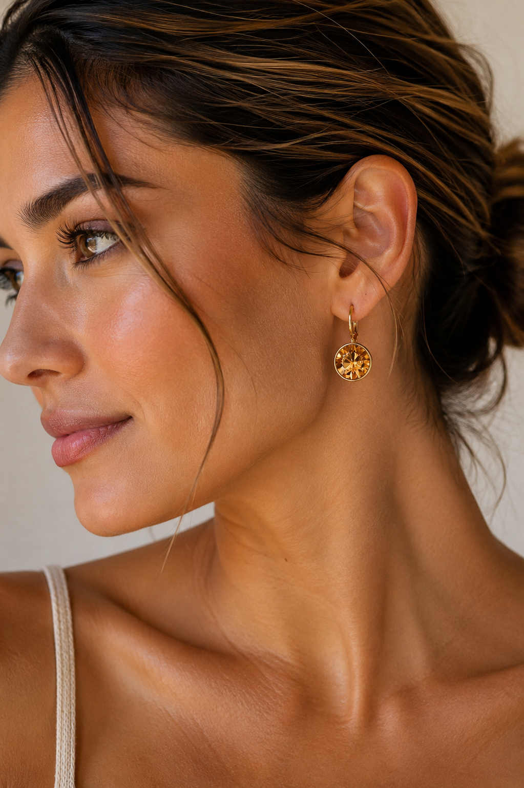 Champagne Swarovski Gold Ear drop