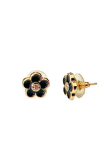 CC Black Flower Button Earrings