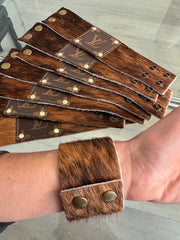 Brown Fur LV Leather Cuff bracelet