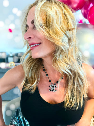 CC Black & Silver CZ Clover Necklace