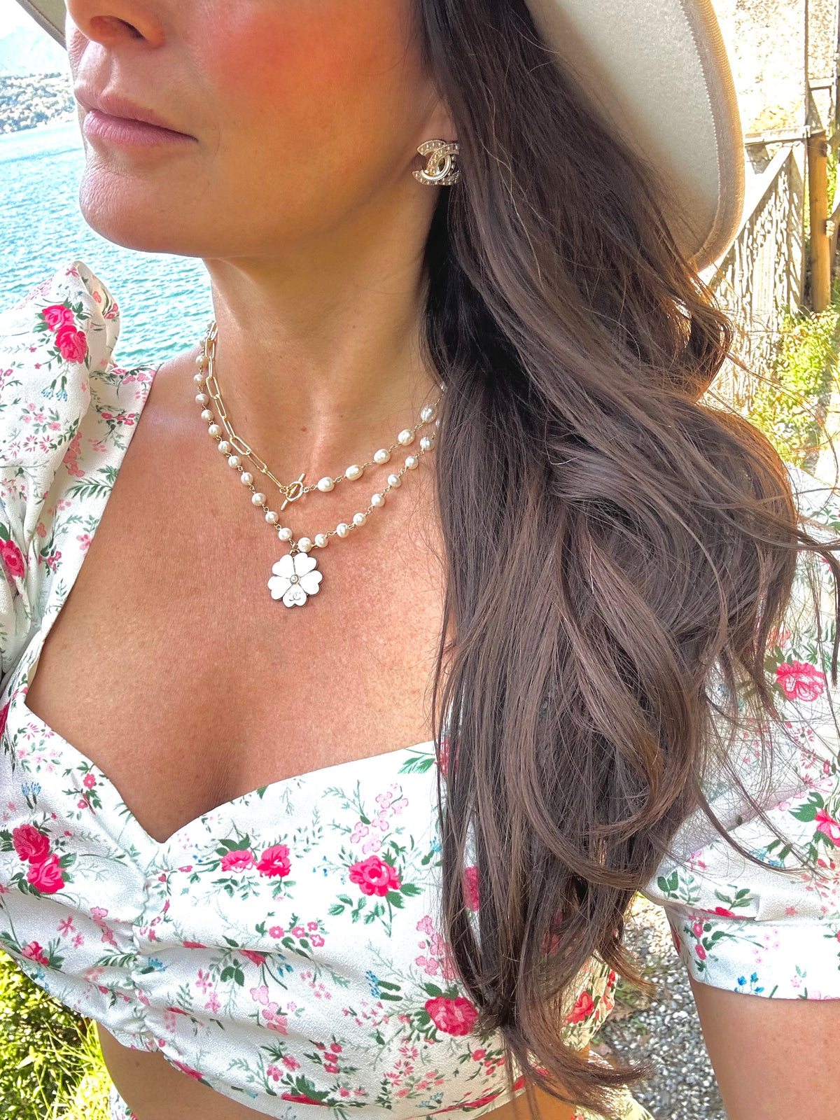 CC Cutout White Pearl Button Earrings