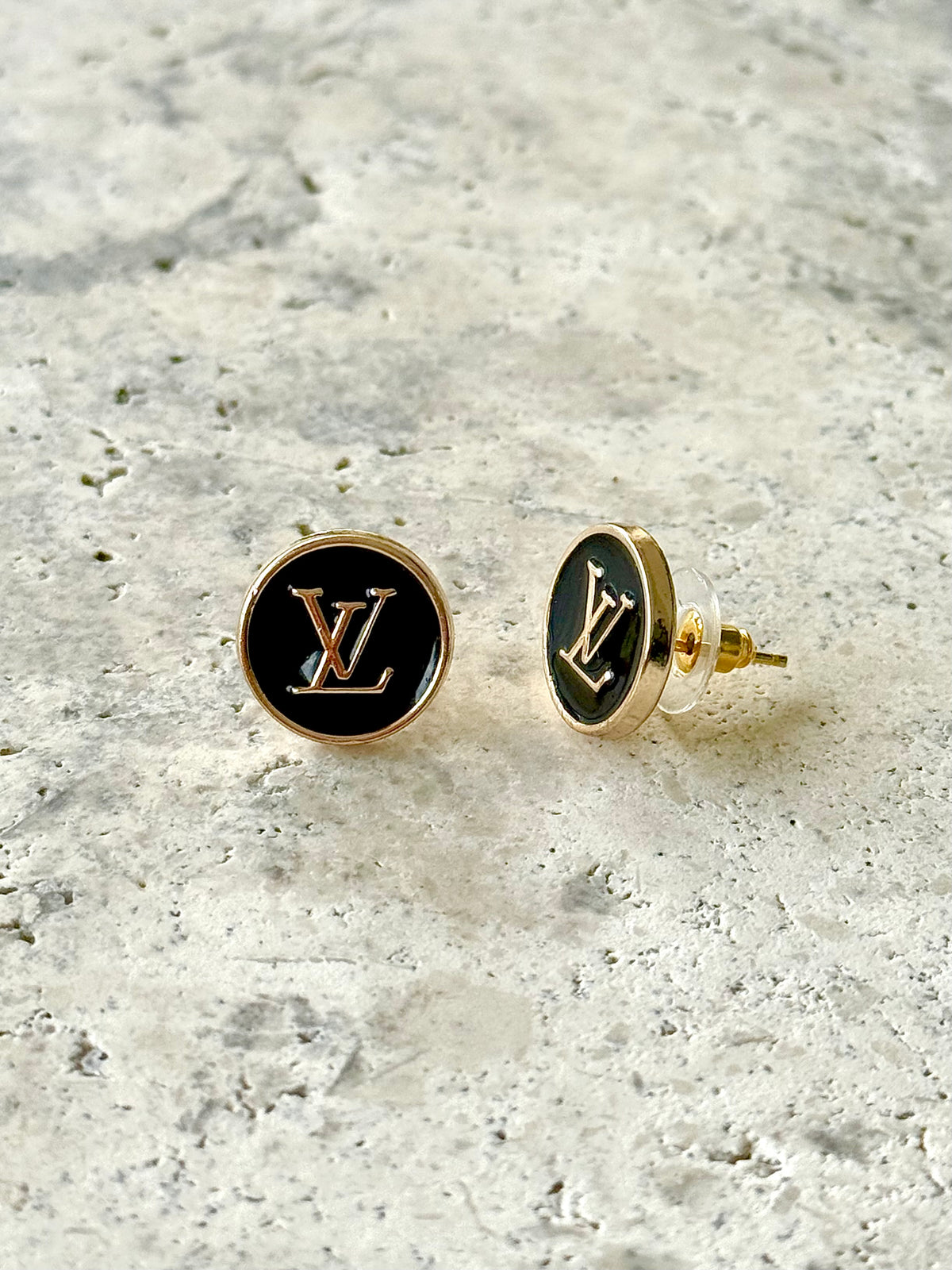 LV Black Button Earrings