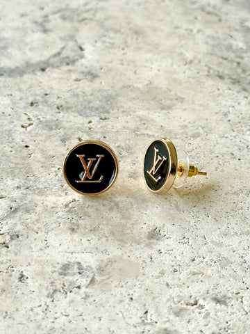 LV Black Button Earrings