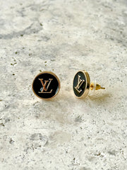 LV Black Button Earrings