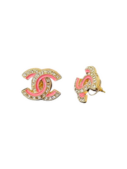 CC Cutout Pink CZ Button Earrings