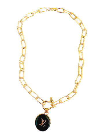 LV Black Coin Link Necklace