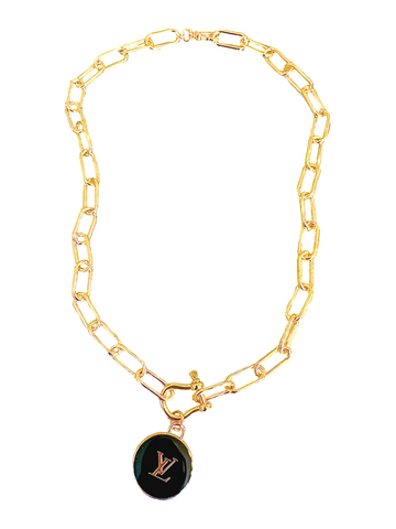 LV Black Coin Link Button Necklace