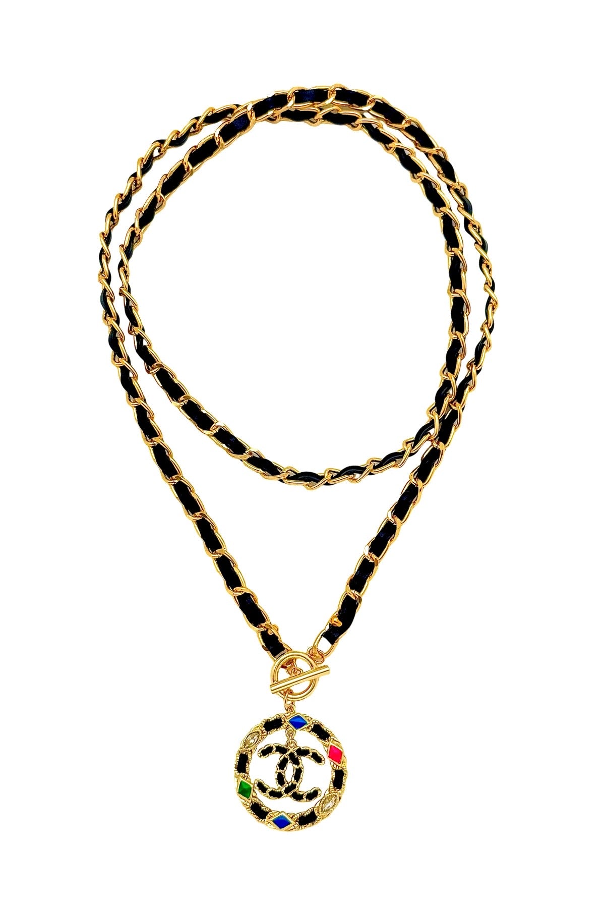 CC Round Black Leather Chain Necklace