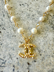 CC Large Pearl & CZ Pendant Necklace