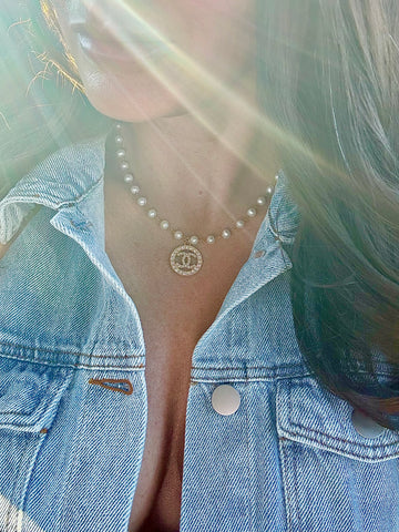 CC Pearl & CZ Button Necklace