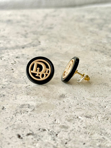 DR Black & Gold Button Earrings