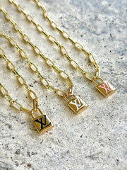 LV Gold Lock Charm Necklace