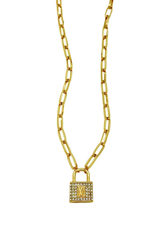 LV CZ Lock Necklace