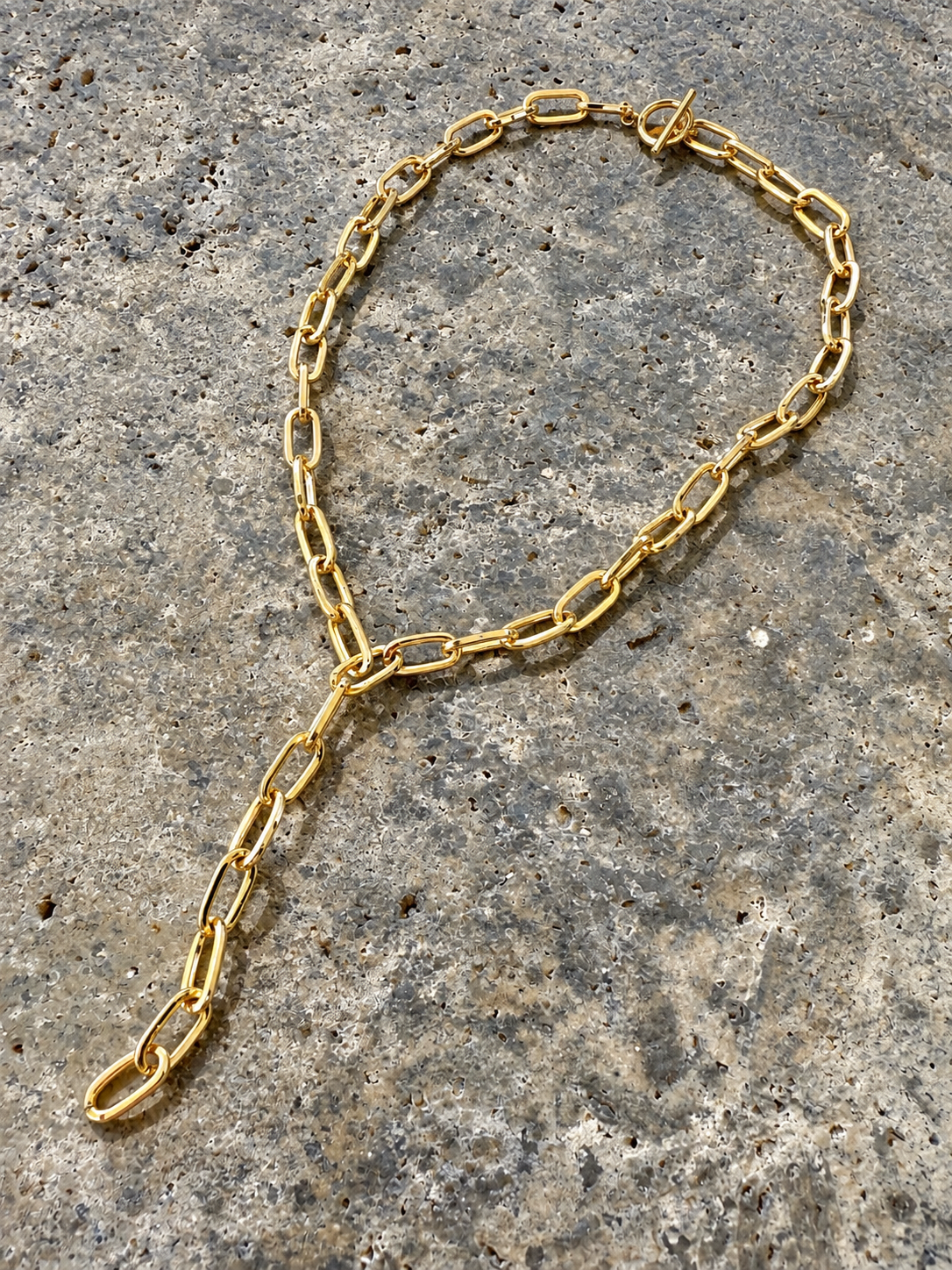 Gold Link Lariat Necklace