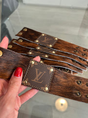 Brown Fur LV Leather Cuff bracelet