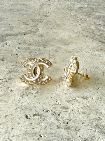 CC Cutout White CZ Button Earrings