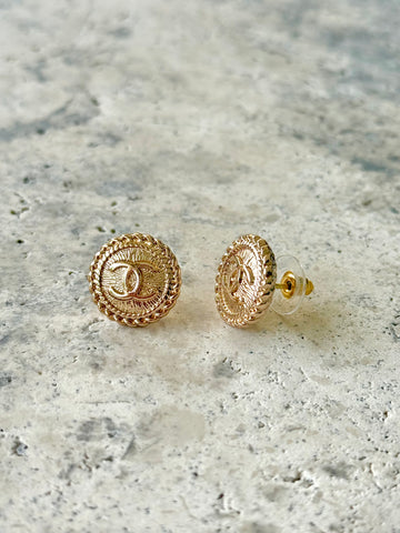 CC Gold Coin Button Earrings