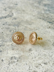 CC Gold Coin Button Earrings