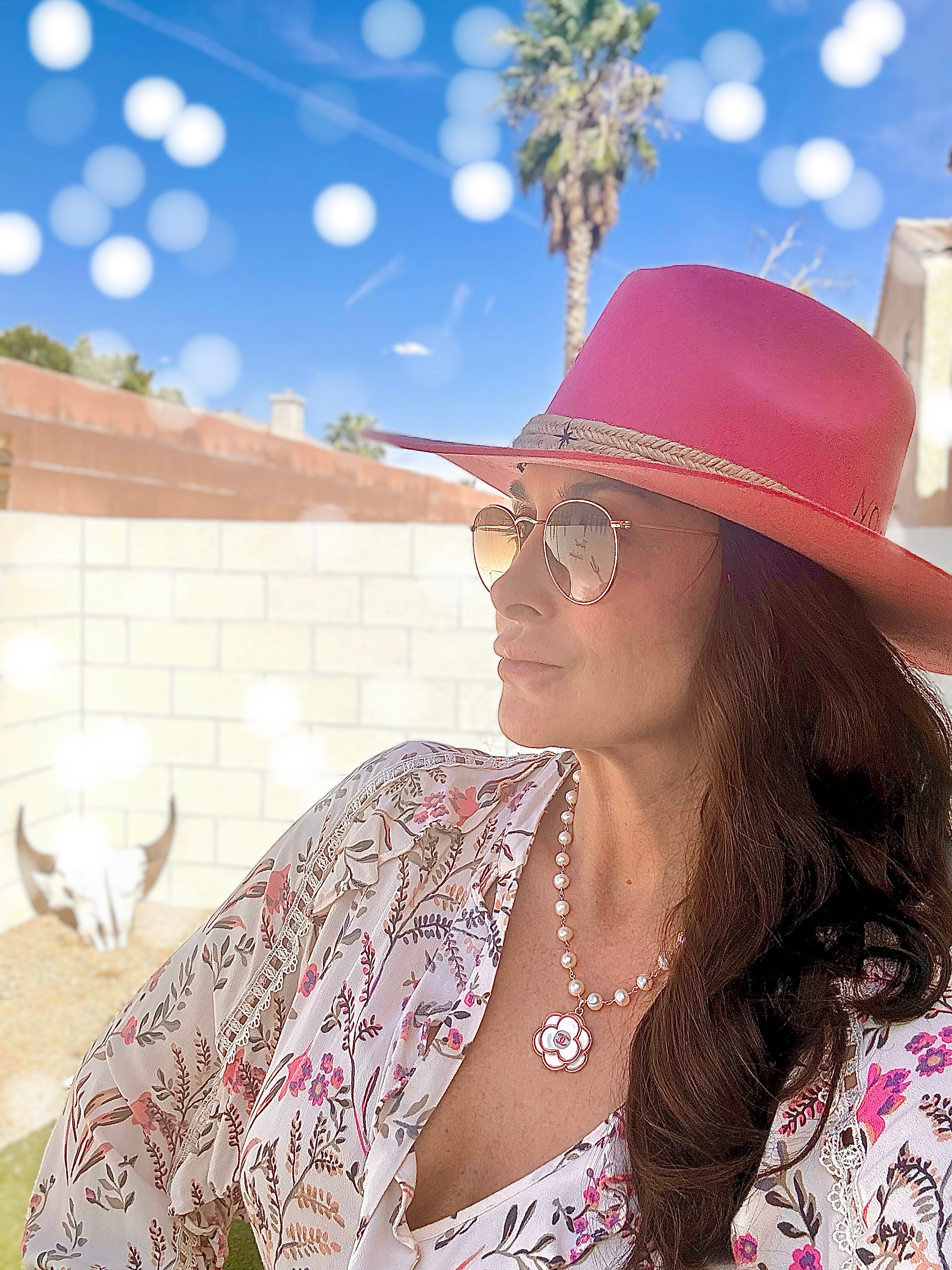 CC Pink & Pearl Flower Necklace