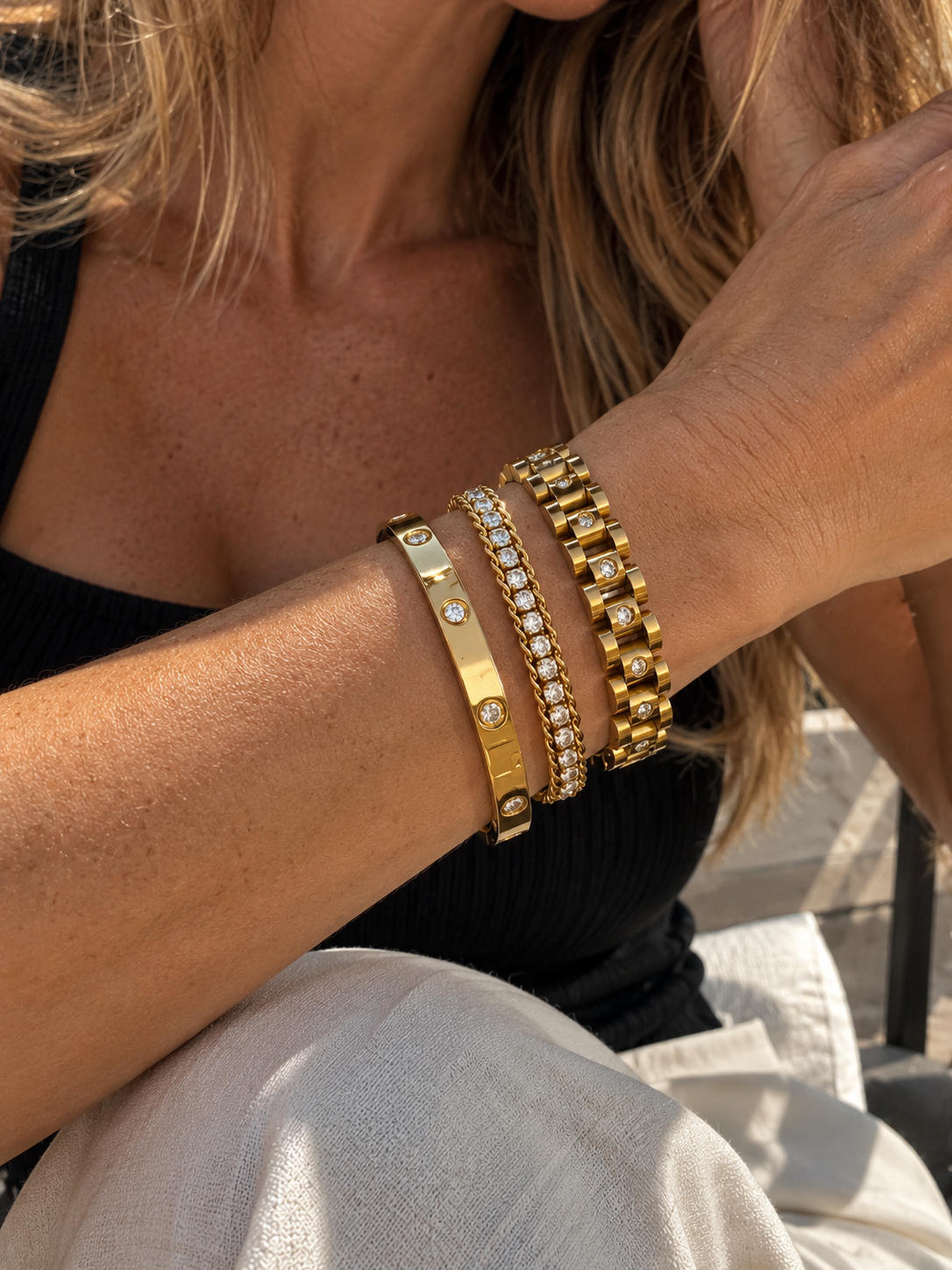 Rhinestone Tennis Chain Bracelet