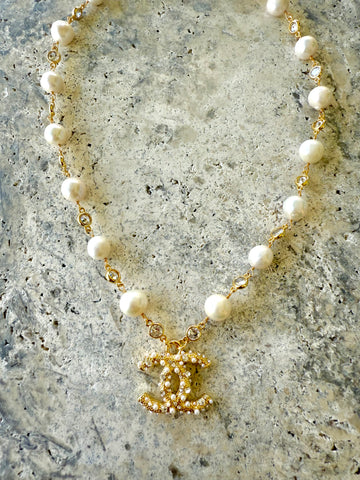 CC Large Pearl & CZ Pendant Necklace