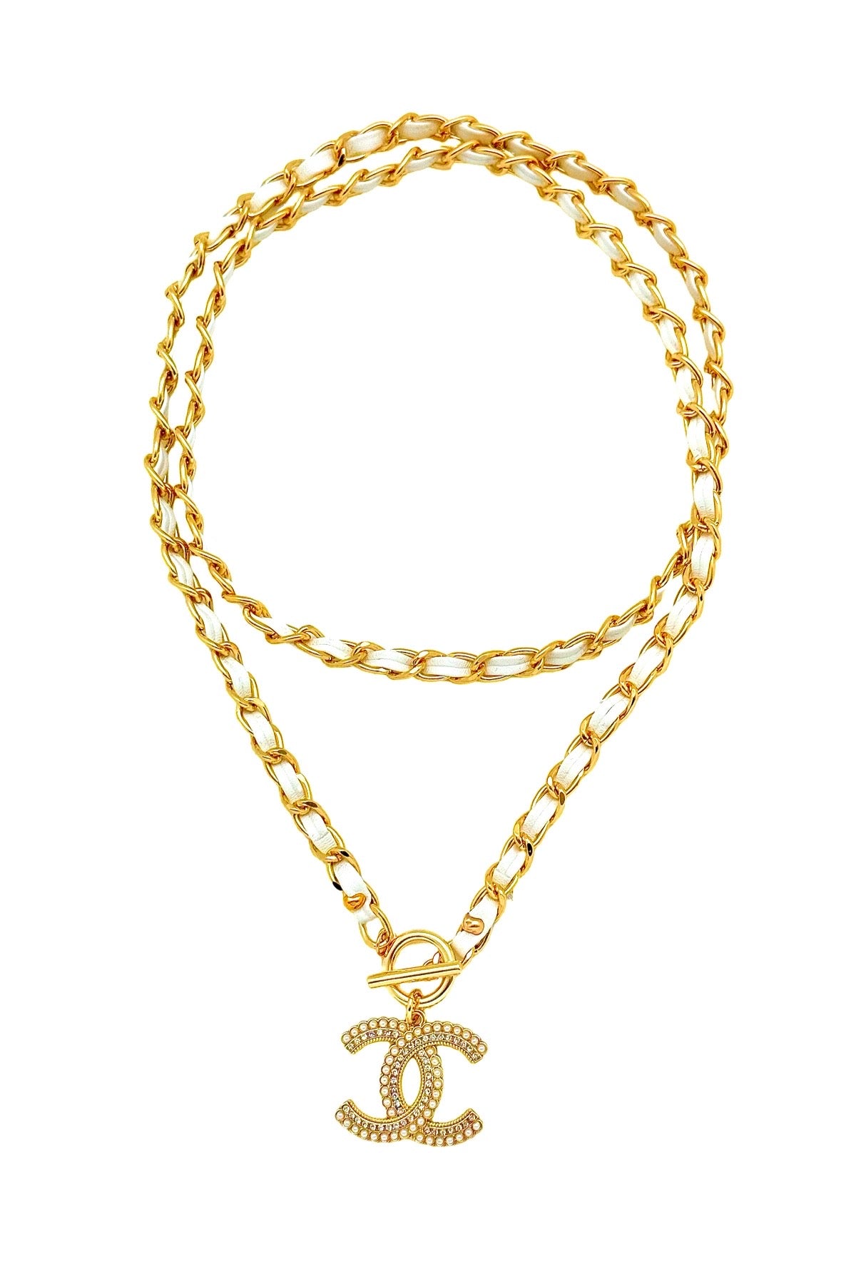 CC Pearl CZ Leather Chain Necklace