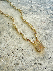 LV CZ Lock Necklace