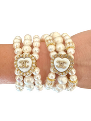 CC Pearl CZ Heart Button bracelet