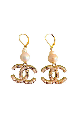 CC Gold & Pearl Dangle Earrings