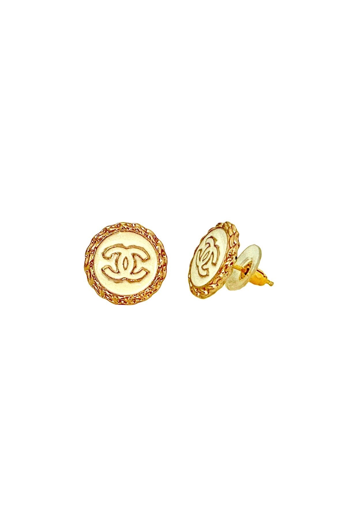 CC White Button Earrings