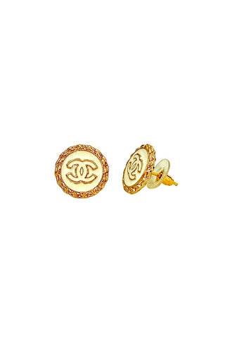 CC White Button Earrings