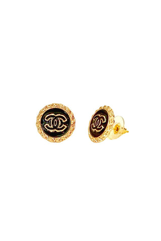 CC Black Button Earrings