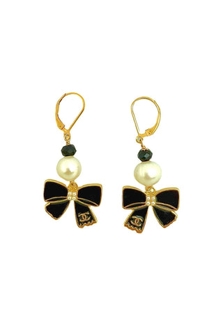 CC Pearl Bow Dangle Earrings