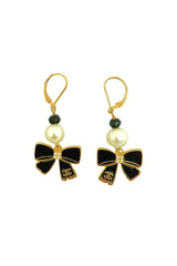 CC Pearl Bow Dangle Earrings