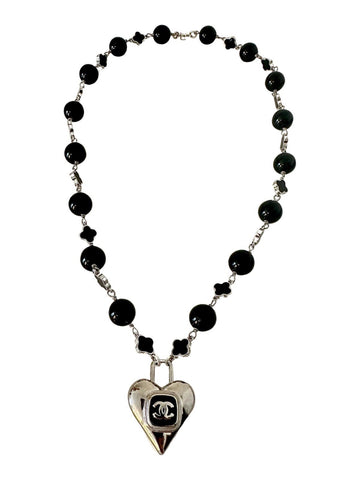 CC Large Silver & Black Heart Necklace