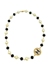 CC Blk/Pearl Sidepiece Necklace