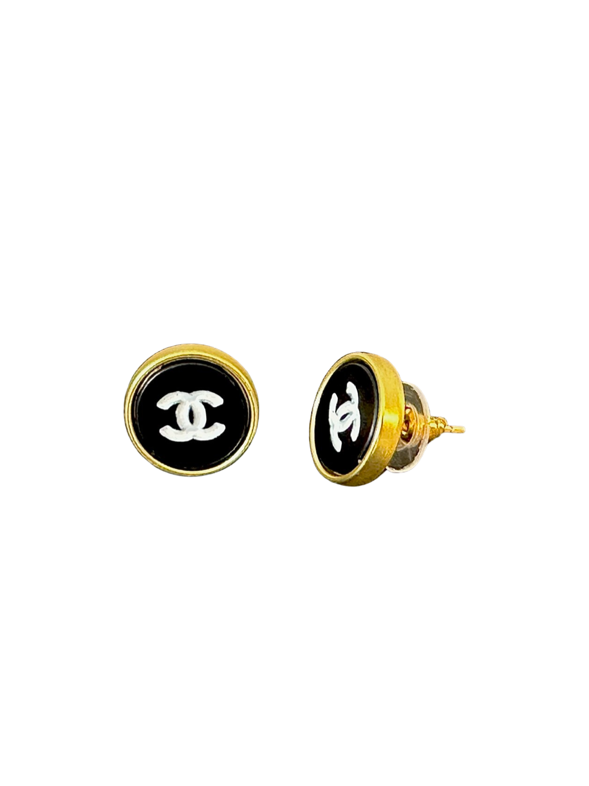 CC Black w/ White Button Earrings