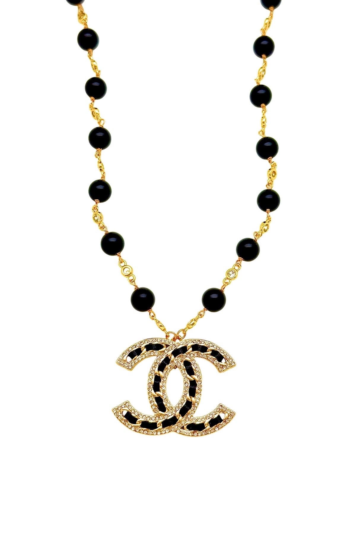 CC Large Onyx & CZ Pendant Necklace