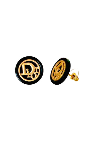 Dior Black & Gold Button Earrings