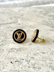 LV Black & Gold Button Earrings