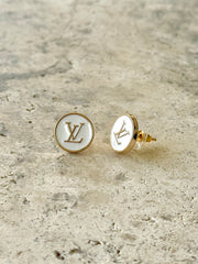 LV White Button Earrings