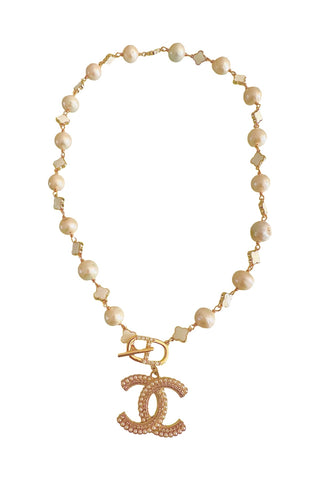 CC Pearl Clover & CZ Toggle Necklace