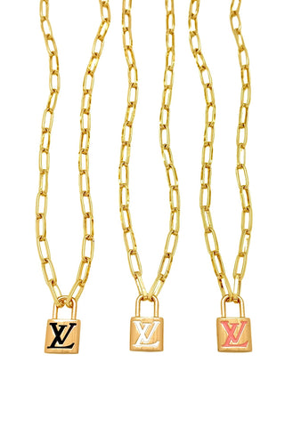 LV Gold Lock Charm Necklace