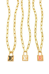 LV Gold Lock Charm Necklace